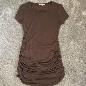 brown ruched bodycon dress